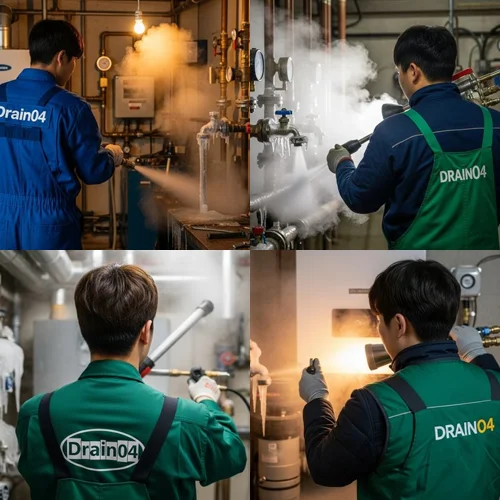 하산운동 해빙 하수도 배관 업체 꽁꽁 언 곳 녹여서 복구